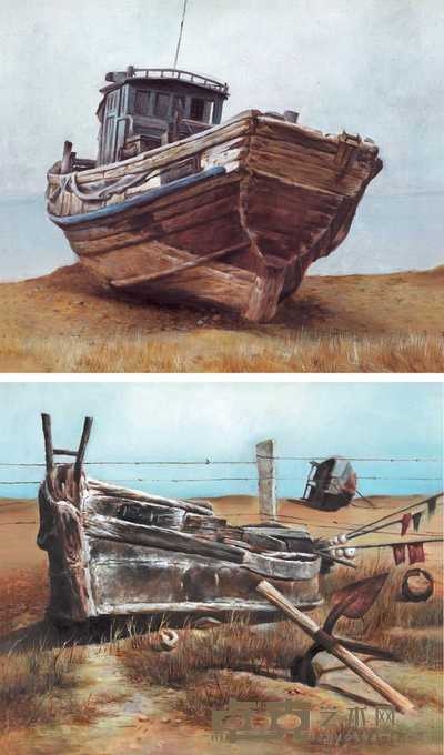 李庄林 祖父的船(两幅) 50×60cm×2